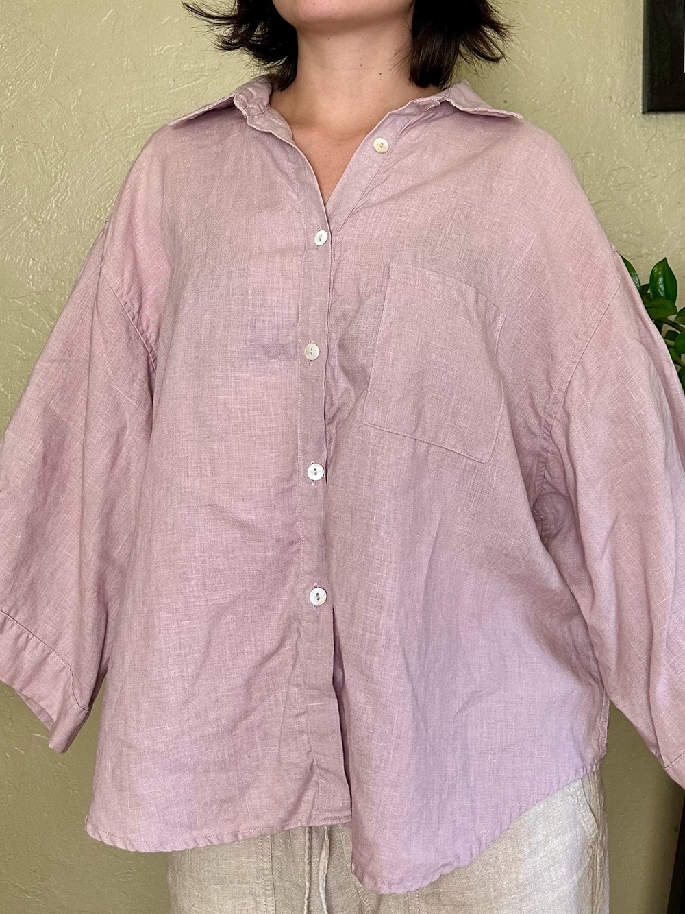Deiji Studios Pink Linen Button-DownTop Size XL
